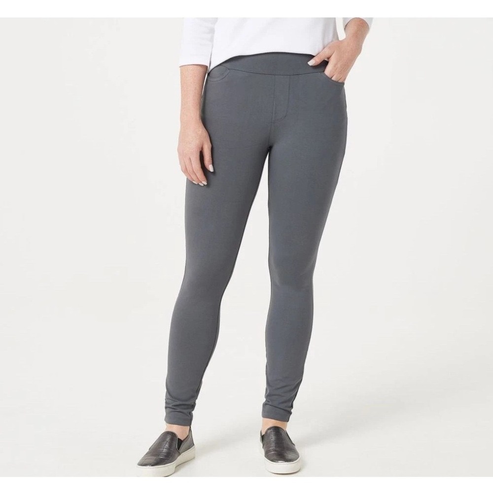 Susan Graver Dark Pewter Weekend Premium Stretch Ankle Leggings Sz L NEW